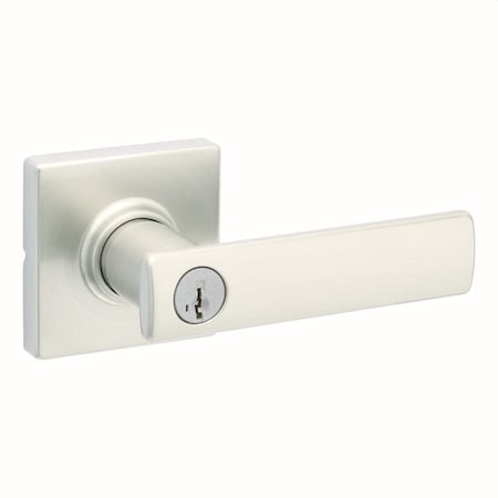 Kwikset Breton Lever with Square Rose Entry Door Lock SmartKey with 6AL Latch, RCS Strike Satin Nickel Finish 405BRNLSQT-15S